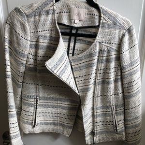 LOFT Structured Blazer Cream and Black Zippers 6P